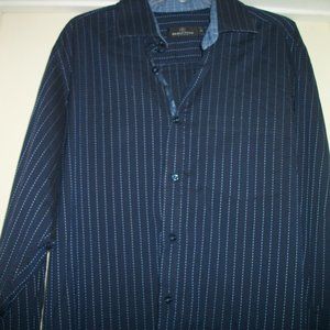 BUGACHI X LG NAVY TEXTURED STRIPES SHIRT